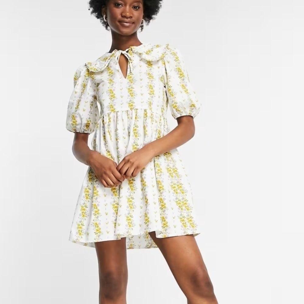 Miss Selfridge collar smock Mini dress in ditsy print